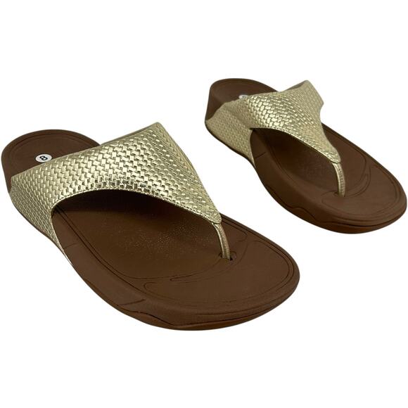 Womens Gold Metallic FitFlop Chunky Platform Slip On Thong Sandals Sz 8M 407-308 - Picture 1 of 7